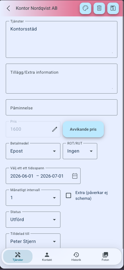 Kundkortet — tjänst, pris, intervall