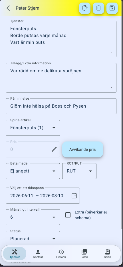 Kundkortet — tjänst, pris, intervall