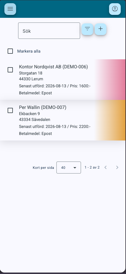 Utförda kort, klara att fakturera
