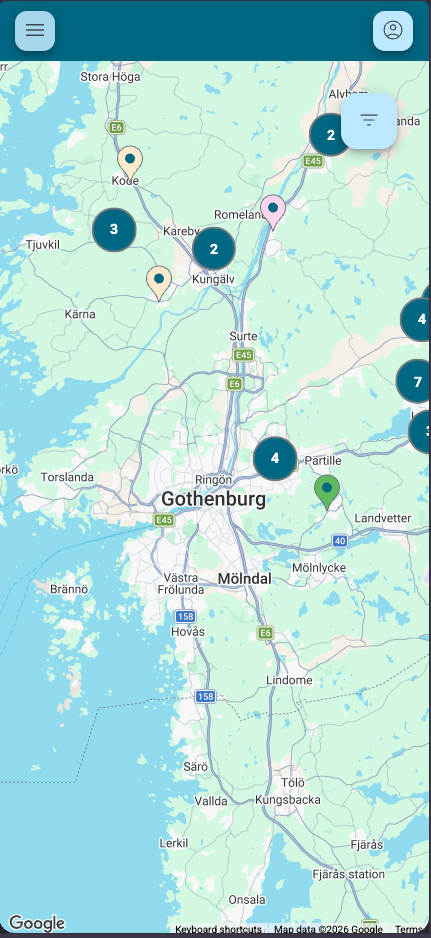 Kartvy med klustrade kunder