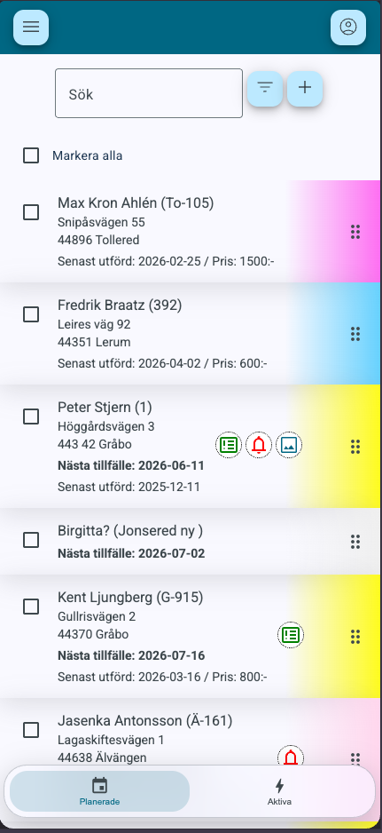 Kortlistan — planerade och aktiva